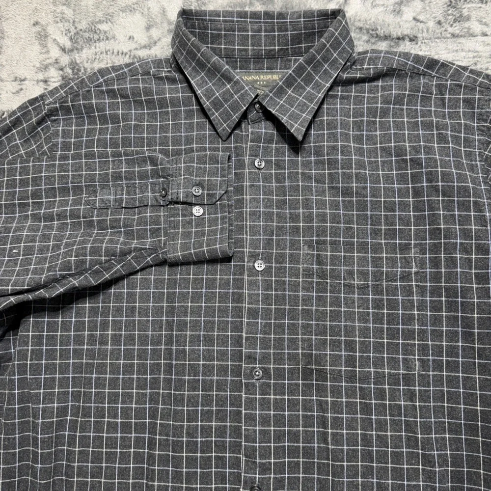 Banana Republic Button Down Shirt Mens XXL Charcoal Grey Windowpane 262176-00‎